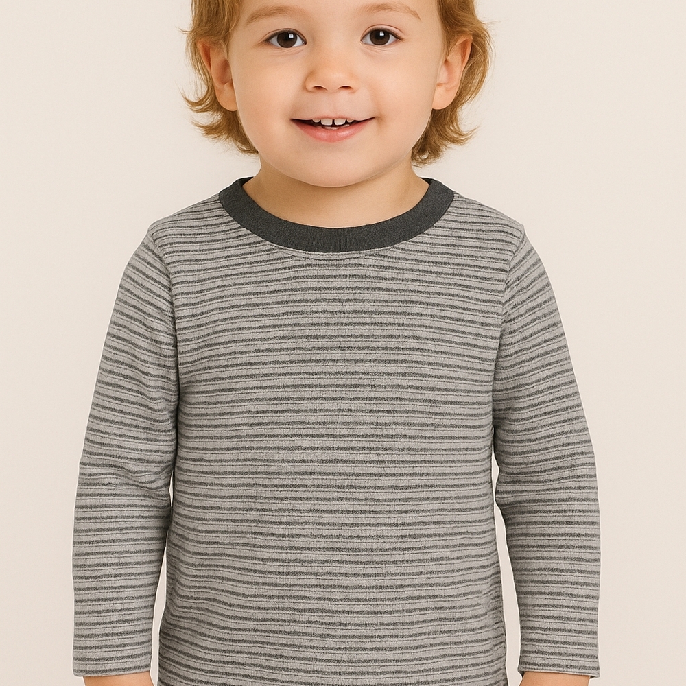 M7) Toddler Boys Gray & Black Striped Long Sleeve Tee – Size 3T